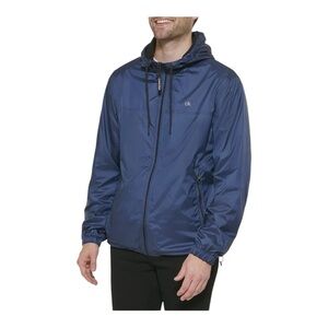 Calvin Klein Navy Fleece Lined Windbreaker Jacket | Size Large | Hooded Zip Coat